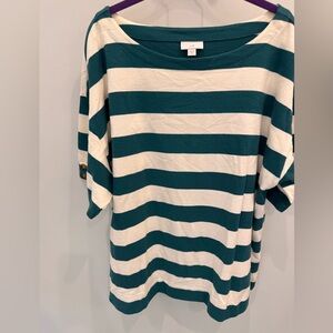 J. Jill Teal and Cream heavy weight Fall knit tee.
